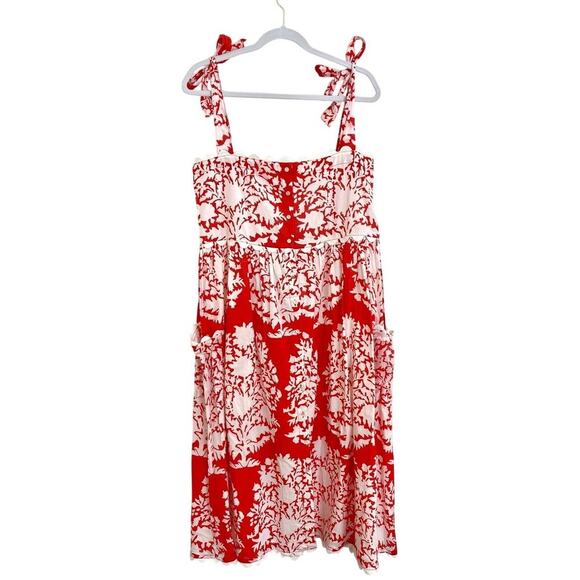 Juliet Dunn Tuckernuck Tie Shoulder Palladio Print Midi Dress Red White NWOT - Picture 8 of 12